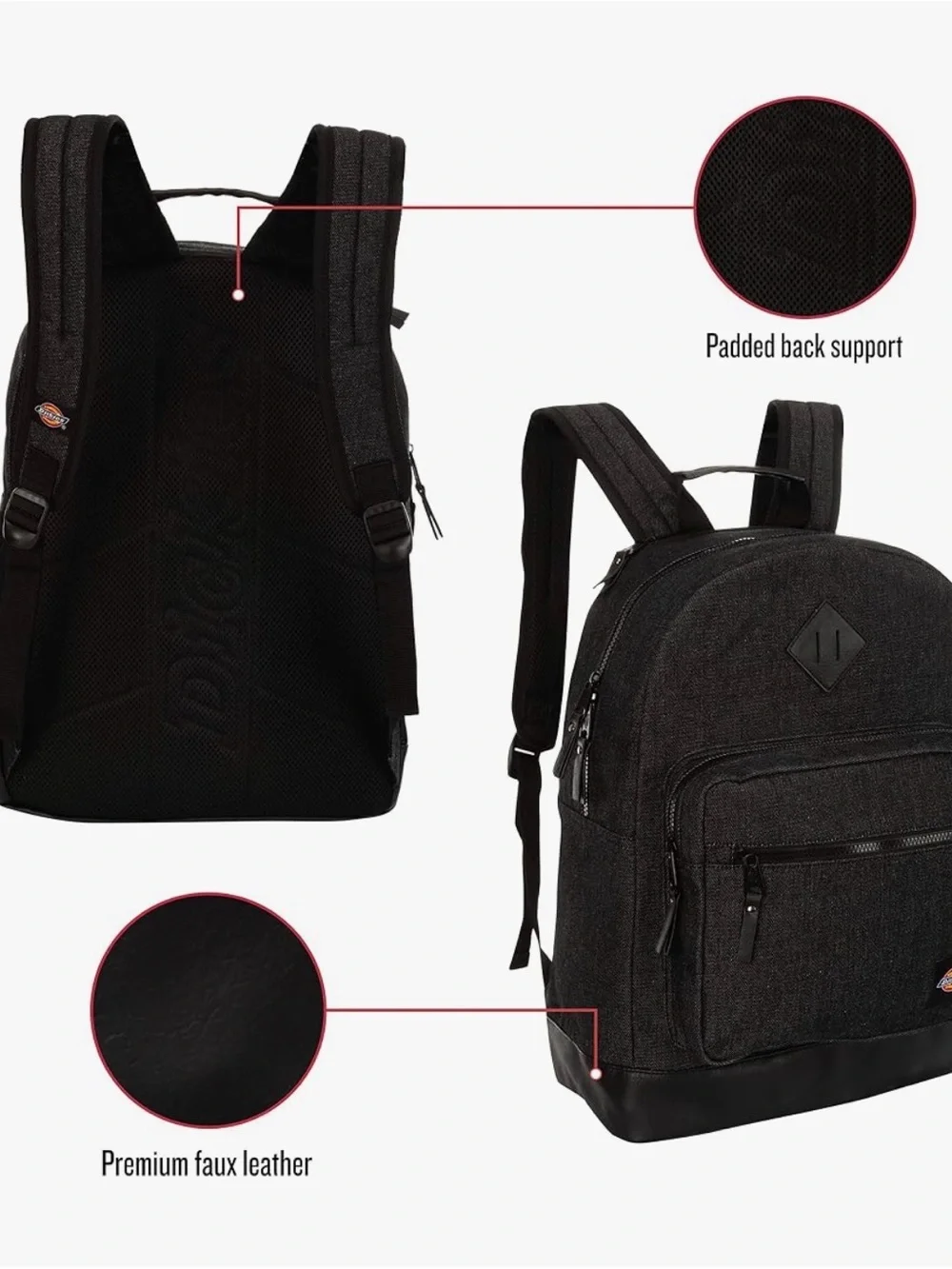 Dickies Charcoal Denim Backpack with Leather-Look Base
